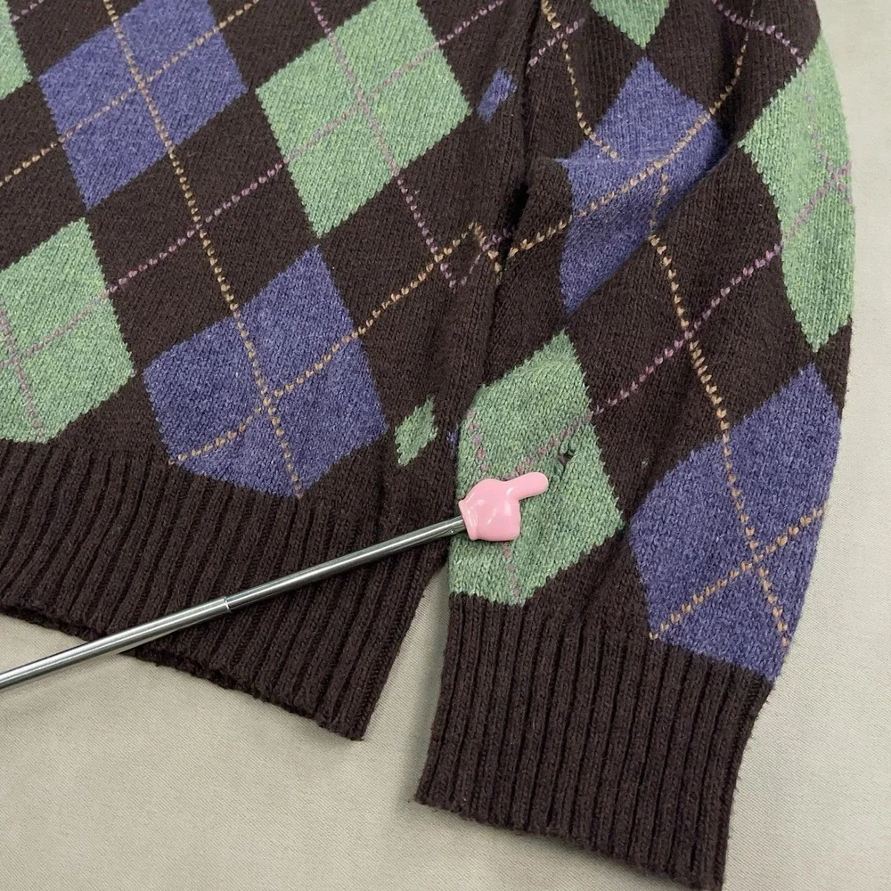 Polo‎ Ralph Lauren Sweater Mens XL Brown Green Argyle Diamond Cotton Cashmere